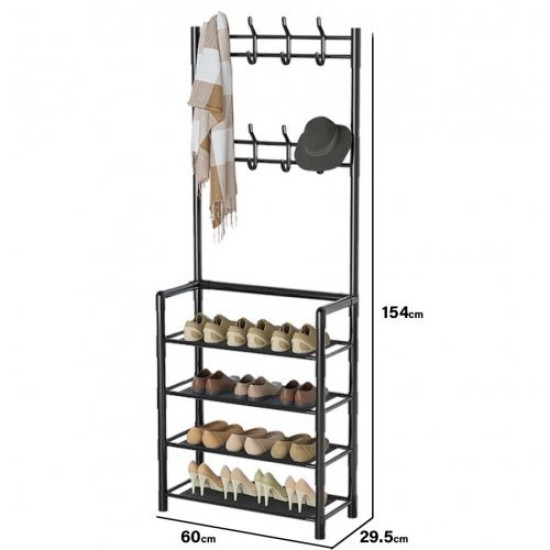 Метална Етажерка Портманто със Закачалки и Рафтове за обувки